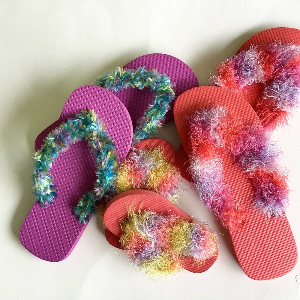 Flip Flops Kids Hand Crafted Colorful Family Summer Set Red Purple